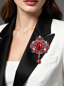 1pc Palace Style Heavy Rhinestone Water Drop Pendant Brooch, Vintage Luxurious Hollow Design Suit Coat Pin, Banquet Wedding Dress Accessory High-End Corsage - Silver - View 8