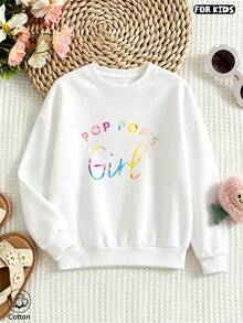 Children's Casual Cute Hooded Sweatshirt With Colorful "POP POPS Girl" Pattern Printed, Breathable, Suitable For Daily Wear In Autumn And Winter - White - View 2