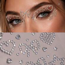 5/3/2/1pcs Face Mask Decorative Stickers, Silver Crystal Heart Bow Star Rhinestone Face Gems, Self-Adhesive Shiny Diamond Stickers, Y2K Glitter Paste Gems, Suitable For Self-Care Gems, Self-Adhesive Shiny Diamonds - Multicolor - View 4