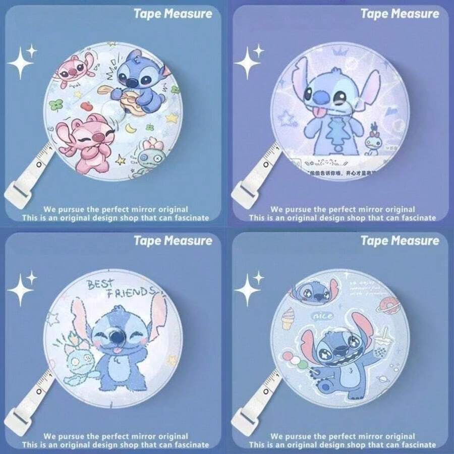 1pc Disney [One-Click Retraction] 2.0m Tape Measure, Stitch Cute Peripheral Portable Mini Tape Measure For Clothing, Waist, Hip, Three-Circumference, Height Measurement, Soft Tape - Multi-color - View 1
