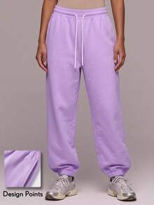 KyrLssu Pantalon de jogging femme à taille élastique avec cordon de serrage, couleur unie, coupe ample, ourlet resserré, poches latérales, pantalon décontracté pour le quotidien et la détente - Prune - Voir 1