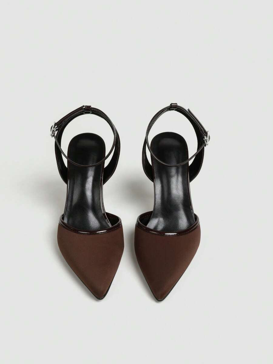 Women's Apricot High Heel Pumps Slingback Sandals Stiletto Heels Open Back Party Shoes Wedding Shoes 7cm Formal Slip-On Buckle Strap Pointed Toe Sandals - Brown - View 1
