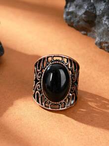 1pc Natural Crystal Natural Stone Egg-Shaped Polished Antique Style Open Ring Suitable For Women And Men - Multicolor - View 15