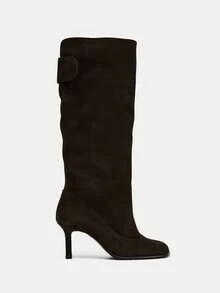 New Pointed Toe High Heel Tall Boots Vintage Style Wide Shaft Knee-High Stiletto Heel Riding Boots - Brown - View 3