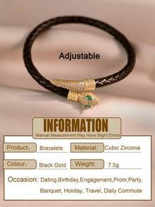 1pc Vintage Luxury Cubic Zirconia Snake Shape Open Bangle Bracelet, Unique Popular Style Copper Bracelet For Daily Wear, Banquet,Party,Christmas - Black - View 4