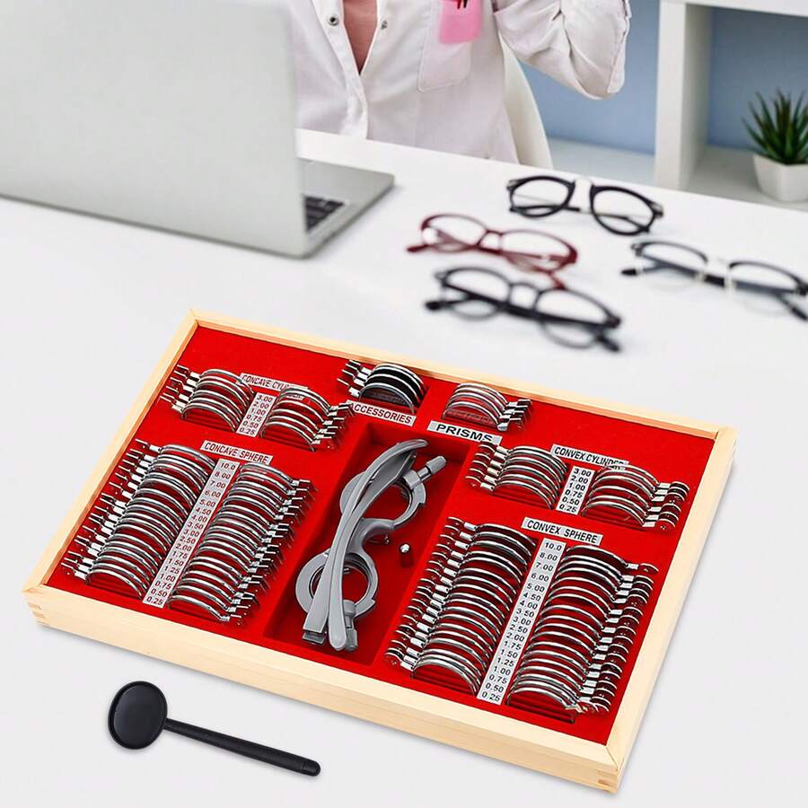 HYYKJ-US 104 Pcs Optometry Optical Trial Lens Kit Test Metal Trial Frame Set W/ Case Box - Default - View 1