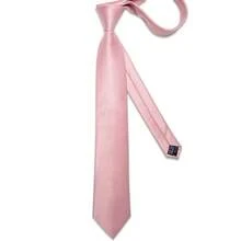 Men's Formal Tie 4-Piece Set, Light Pink Solid Color Pocket Square, Cufflinks, Silver Tie Clip, Banquet Accessories - Pink - View 4