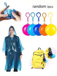 3/2/1pc Random Color Disposable Raincoat Keychain, Portable Emergency Raincoat, Suitable For Hiking And Camping, Unisex Plastic Rain Gear, Compressed Thickened Waterproof Spherical Raincoat, Convenient For Outdoor Travel, Sports, Fishing - Multicolored. - View 12
