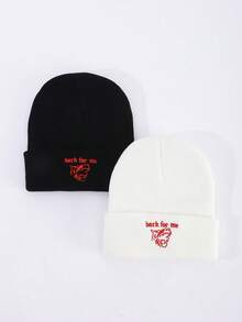 1pc Or 2pcs Men's Wolf Letter "Bake For Me" Embroidered Knit Beanie Hat, Brimless, Suitable For Autumn/Winter Warmth, Daily Wear And Outfits - A - View 6