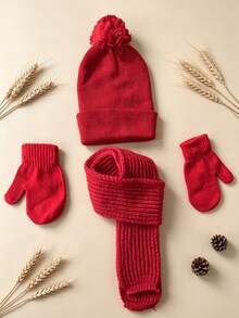 4pcs/Set 1-3 Years Old Kids Knitted Hat Scarf Gloves Set, Baby Warm Knitted Hat, Girls Wool Hat, Suitable For Cold Winter - Multicolor - View 3