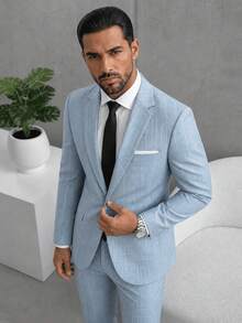 Men's Casual Two-Button Business Suit Jacket, Fashion Design For Spring And Autumn Daily Wear - Baby Blue - View 2