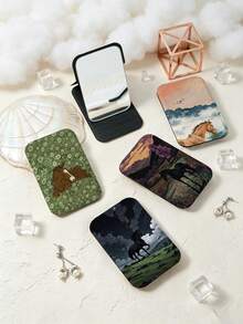 1PC Oil Painting Animal Series Portable Vanity Mirror, Foldable Lightweight Ultra-Thin Convenient Hand Mirror, Durable PU Leather, Suitable For Multiple Scenarios And All People, Mini Pocket Mirror With Fresh Floral Mountain River And Pony Pattern Design, Exquisite Delicate Foldable Structure, Reliable And Drop-Resistant, Easy To Carry, Handheld Makeup Mirror, 180° Flip Cover, Multi-Functional Mini Mirror Compact Mirror, Daily Holiday Birthday Valentine's Day - Multicolor - View 1