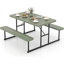 Picnic Table, Rectangular HDPE Outdoor Table Bench Set - Green - View 2