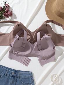 2pcs Jelly Glue Wireless Plus Size Bra With Adjustable Wide Strap, Seamless Back Closure With 4-Row Hooks For Enhanced Support And Cup Stability, Suitable For Commuting, Daily Wear, Home, Sports And Multiple Occasions, Plus Size Women's Bra - Multicolor - View 2