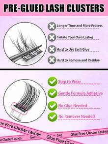 130 Clusters Glue Free Voluminous Fluffy False Eyelashes, 10-18mm Mixed Pre-Glued Self-Adhesive Wispy Extension Lashes, Segmented Dense Lash Clusters For Women Beginners Everyday Eye Makeup Tools, Easy Application - D - View 6