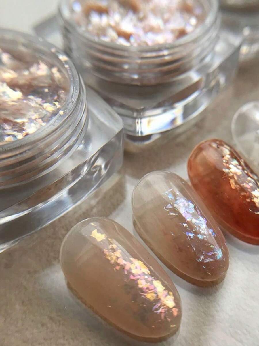 1盒秋季幻彩歐泊亮片美甲材料,秋季氛圍主題,多色極光箔紋理,指甲薄片DIY裝飾,精緻百搭美甲裝飾貼紙 - 彩色 - 查看 1