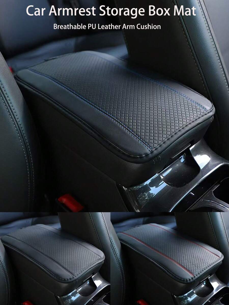 1pc Car Center Console Pad, PU Leather Center Console Pad, All-Season Waterproof Armrest Storage Box Cover, Breathable Soft Central Armrest Box Cover, Non-Slip Interior Armrest Protective Pad - Multicolor - View 1