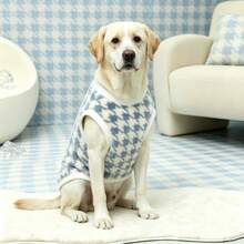 Houndstooth Pattern Large Dog Warm Vest, Single-Sided Fleece Design, Specially Designed For Medium And Large Dogs, Warm And Comfortable Pet Clothing, Decorated With White Soft Trim, Suitable For Medium And Large Dogs Winter Outdoor Wear - Dusty Blue - View 8