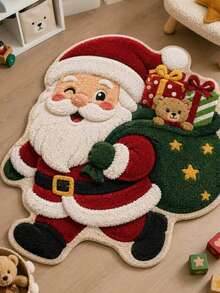 1pc Cartoon Backpack Santa Claus Shaped Rug, Christmas Style, Christmas Festival, Decorative Rug, Bedroom Decor, Small Rug, Carpet, Home Decor, Living Room Rug, Living Room Small Rug, Bedroom Rug, Living Room Home Decor - Multicolor - View 1