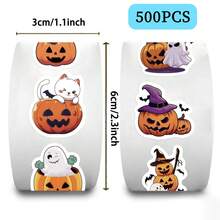500Pcs Cat Pumpkin Halloween Roll Stickers, Cute Black Cat Ghost Round Stickers, Self-Adhesive Decals For Party Gift Envelope Scrapbook Decor - 500 Pcs/roll - View 12
