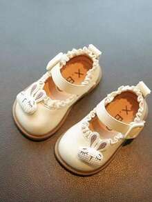 1 Pair Baby Girl Sweet Mary Jane Shoes, Ruffle Decor Ankle Strap Flat Shoes, Soft Non-Slip Sole Toddler Walking Shoes - Beige - View 7