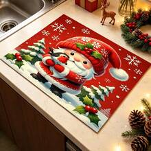 1pc Dish Drying Mat, Coffee Machine Mat, Santa Claus Pattern Dish Drying Mat, Desktop Absorbent Protective Pad, Suitable For Holiday Table Kitchen Winter Scenes, Multi-Purpose Drying Mat, Home Gift, Desktop Decoration - XYLSD-1130 - View 3