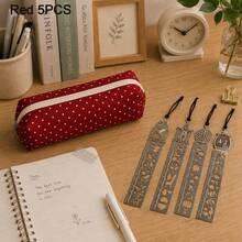 5-Piece Ruler And Lanyard Set, Hollow Metal Bookmark Shaped Ruler And Polka Dot Pencil Case Stationery Set, Suitable For Office, Study, Reading, Journaling, Ideal For Students, Teachers, Book Lovers And Readers - Multiple Styles - View 5