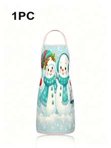 2Pcs Christmas Snowman Kitchen Apron, Winter Snow Couple Snowflake Printed Adjustable Cooking Apron, Xmas Holiday Kitchen Decor Christmas Gift - Multicolor - View 9