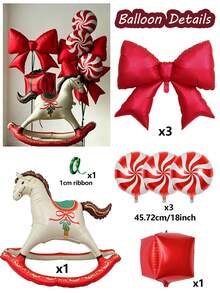9pcs/Set Christmas Rocking Horse Foil Balloon Set, With Red Bow, Red Candy And Gift Box, Suitable For Christmas, Family Gathering, Baby Shower, Store Window, Holiday Party Decoration - Christmas Rocking Horse - View 8
