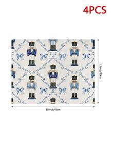 Christmas Table Runner Pillow Case Placemat Blue Nutcracker Soldier Bow Farmhouse American Country Style Christmas Decor Dining Table Arrangement Holiday Home Decoration Tablecloth - Multicolor - View 13