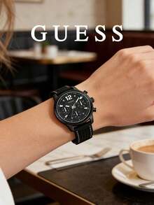 Women's Guess W1025L3 Watch, All Black Chronograph Sports Wristwatch, With Perforated Rubber Strap, Multifunction Quartz Movement Wristwatch - Black - View 3