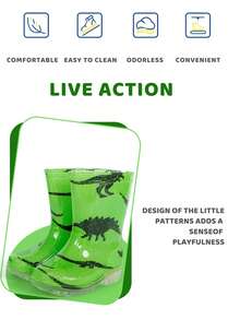 HSYAAMOO Boys Fashion Dinosaur Cartoon Pattern Waterproof Rain Boots, Non-Slip Wear-Resistant, Cute Durable, Soft Comfortable, Suitable For Little Adventurers Outdoor Play. - Green - View 7