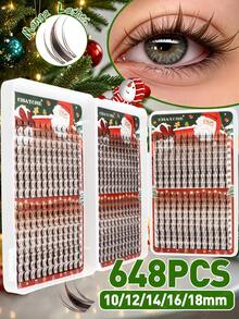 648 Pieces Of Brown False Eyelash Sets, Anime-Style False Eyelashes, 8-18mm In Length, Soft And Fluffy. The Sets Come With Glue, Tweezers And Eyelash Brush. Complete Eyelash Kit Lash Cluster Kit Anime Lashes Cat Eye Lashes Anime Lashes - Multicolor - View 4