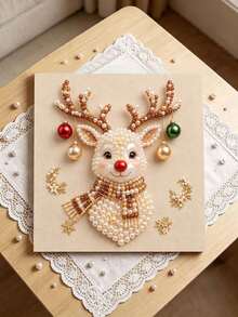 Handmade Pearl Painting Set, Cartoon Elk Design, Full Set Of Hand Tools, Latest Picture Frame Art, Christmas Gifts. - A - View 3