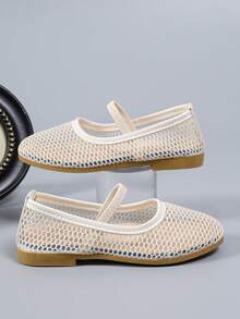 1 Pair Kids Flat Slip-On Mary Jane Shoes, Mesh Breathable Lightweight Casual Shoes, Suitable For School, Commuting And Outdoor Activities - White - View 5