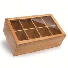 Wooden Tea Storage Box, - Transparent Acrylic Window, Easy To View - Durable Wooden Tea Container, 8 Adjustable Compartments - Wooden Finish, Stackable, Suitable For Tea Bags, Multi-Functional Storage Box - Bamboo Wood Color - View 1