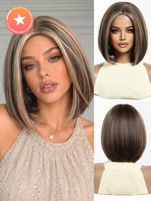 FIVE STARS Elegant Mid-Length Straight Wig With Bangs - Rose Net Cap, Heat-Resistant Synthetic Fiber, Wigs For Women,For Daily,Party,Cosplay,Halloween HOT - Multicolor - View 12