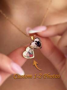 Personalized Diamond Heart Photo Locket Necklace Custom Engraved Locket With Two Pictures Memory Gift For Her/Mom - Multicolor - View 1