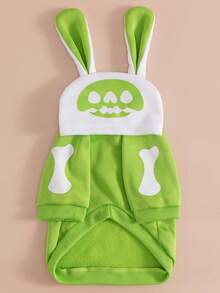1pc Halloween Rabbit Ear Funny Pattern Pet Sweatshirt, Anti-Flea, Reduces Shedding, Warm & Breathable Dog Vest, Suitable For Small And Large Dogs & Cats, Indoor And Outdoor - Green - View 5