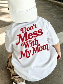 Newborn Baby Summer Casual Short Sleeve T-Shirt, "Don't Mess With My Mom" Slogan Print Round Neck Top - White - View 2