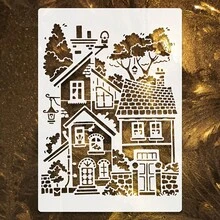 Large Vintage House Stencil, Suitable For Painting Scrapbooking Collage - Reusable Patterned Base Plate, Applicable For DIY Crafts Wall Floor Furniture Canvas - 11.7 Inch X 8.3 Inch Stencil - A - View 1