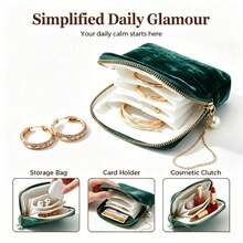 Velvet Travel Jewelry Storage Bag, Portable Zipper Pocket, Dust-Proof Storage Bag, Suitable For Rings, Earrings And Bracelets, Jewelry Roll - Multicolor - View 2