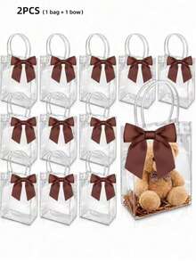20/10/5/2pcs Transparent Plastic Gift Bags With Handles And Bows, Perfect For Weddings, Bridal Showers, Birthday Parties, Gender Reveal Parties, Small Business Events And Other Occasions - J-Multicolor - View 11