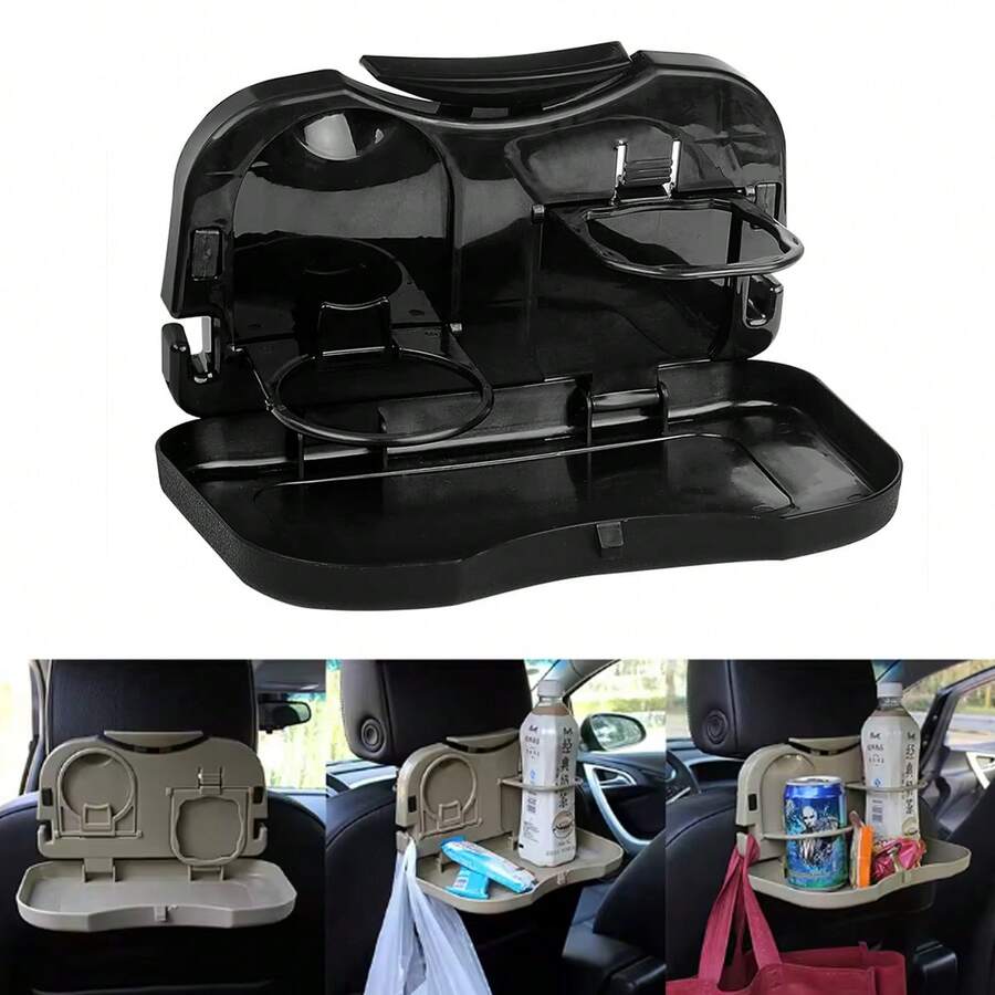 Car Seat Back Folding Tray Table Portable Dining Table Beverage Cup Holder Multi-Functional Storage Rack Car Accessories - A - View 1