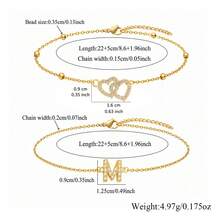 2Pcs/Set Vintage Fashion Heart Initial Gold Color Stainless Steel Bead Chain Layered Anklets For Women - Yellow Gold - View 2