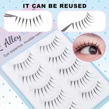 5 Pairs Japanese Anime Tapered Clear Band Invisible Eyelashes Natural Sweet Fresh Soft Lightweight Faux Lashes Dating Travel Portable Pack - Black - View 2
