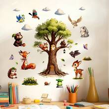 Forest Animals Big Tree Wall Sticker, Fox Rabbit Hedgehog Wall Decal For Children's Room Bedroom Wall - Multicolor - View 6