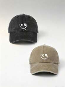 1/2pcs Unisex Printed Solid Color Adjustable Washed Baseball Cap, Casual Retro Style Fun Graphic Design, Suitable For Outdoor Sports, Daily Wear, Vacation, Gift Giving - Multicolor - View 20
