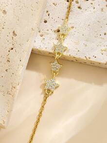 1 buah Kalung Liontin Empat Bintang Warna Emas dengan Hiasan Berlian Imitasi, Rantai Penghubung yang Dapat Diatur, Perhiasan Anak Perempuan untuk Pemakaian Sehari-hari, Pesta Ulang Tahun, Liburan, Hadiah Kembali ke Sekolah - Emas - View 5