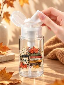 新款秋季書本與咖啡圖案透明PET旅行分裝瓶，Hello Autumn主題，卸妝水分裝瓶，附3.38oz/6.76oz便攜壓頭，適用於洗甲水、化妝水和卸妝液，圓頂設計，手洗用，卸妝水分裝瓶 - 彩色 - 查看 4